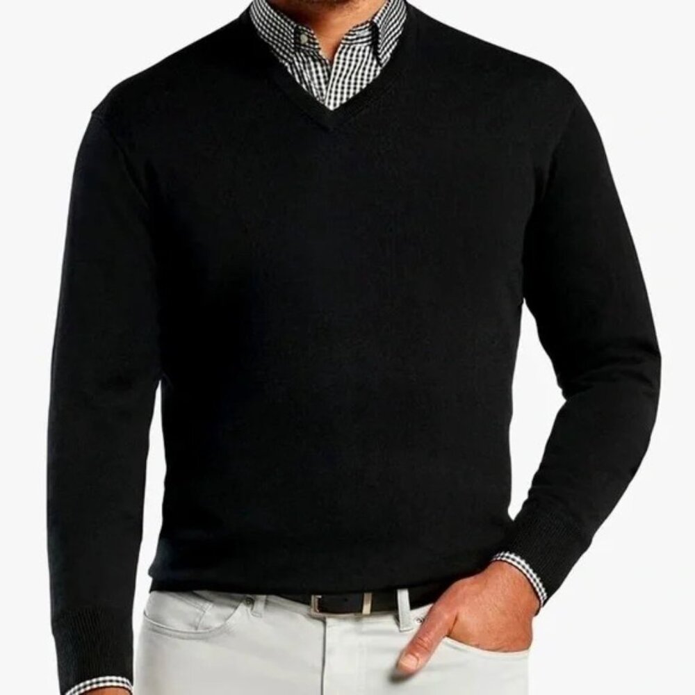 Peter Millar V-Neck Sweater XXL Black Silk Cotton‎ Cashmere Blend Luxury Classic